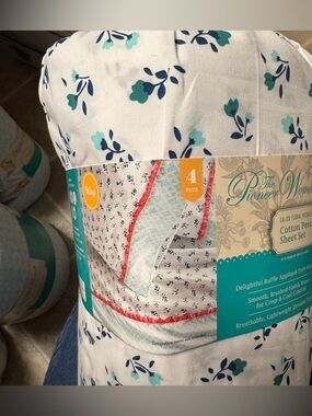 The Pioneer Woman White Sheet Set with Teal Floral Accents